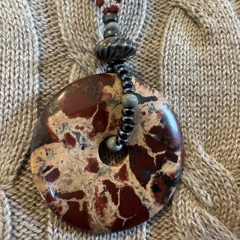 Handcrafted Vintage Beaded Necklace and Earring Set, Natural Stone & Sterling - Picture 5 of 6